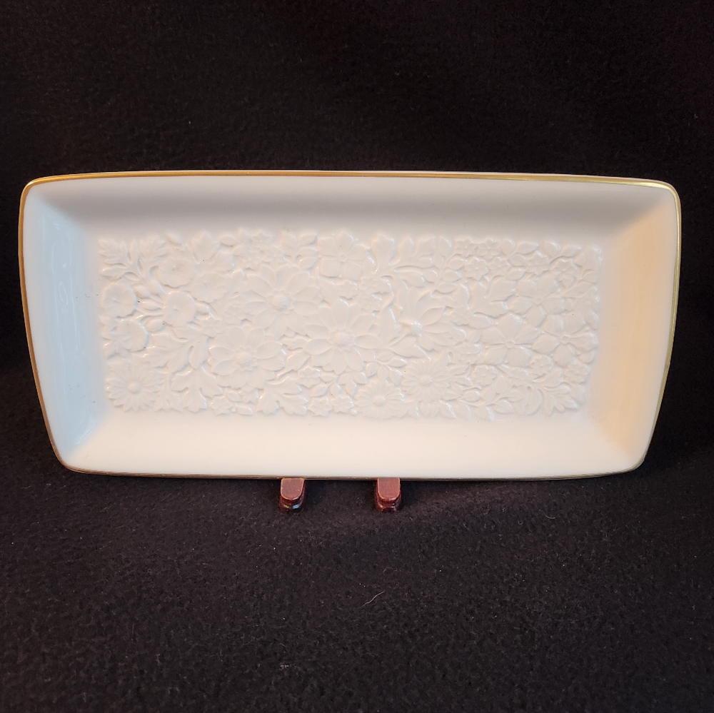Royal Doulton Dish Porcelain Tray Gold Floral Embossed